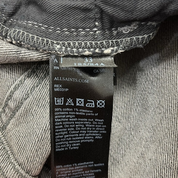ALL SAINTSRex Slim Jeans in Faded Black Distressed Size 33